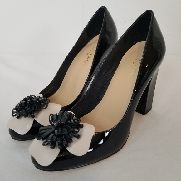 kate spade Shoes - Kate Spade Zaria Black Patent Leather Flower Pump Like New
